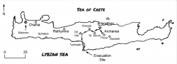 Landkarte von Kreta mit eingezeichnetem Fluchtweg.