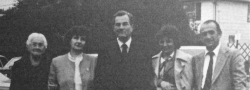 1981. Patrick Leigh Fermor in Freeport, New York. On right, Eva Doundoulakis, Helias mother, with his wife Rita. On left, Chris Doundoulakis, Georges wife, and author.