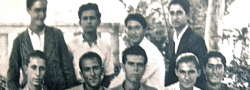 February, 1943. Early high school graduation, Heraklion, Crete, a clever ruse by the Germans to release young men into the workforce. Helias Doundoulakis, standing far right. John Androulakis, front row, center. John was nicknamed "Hyrobombida", or hand grenade, by Captain Leigh Fermor for his habit of keeping one in his pocket.