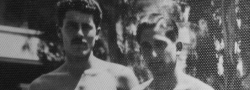 1943. Sifis Migadis on the left, with Helias Doundoulakis, after escaping from Crete. At a swimming pool near British SOE Headquarters in the Iliopoulos suburb of Cairo, Egypt.