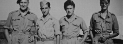 Haifa, Palestine, 1943, at the SOE's training school with British soldiers. Doundoulakis, second from left.